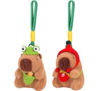 Capybara Keychain Stuffed Animal Simulation Capybara Toy Keyring Wearing Hat Cute Ornament Small Decor as Keychain Key-rings Capybara Gift for Unisex Cartoon Rodent Toy 2pcs Pendant with Rope