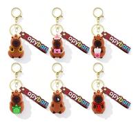 Capybara Keychains - 6pcs Capybara Key Ring, Cartoon Animal Figure Keyring Pendant Capybara Car Key Holder Cute Keychain Charm Kids Gifts (Camera,Milk,Runny Nose,Scarf,Turtle Backpack Style) (6B)