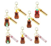 Capybara Keychains - 7pcs Cute Capybara Key Ring, Cartoon Animal Figure Keyring Pendant Car Key Holder Backpack Bag Keychain Charm For Kids Gifts(Strawberry,Backpack,Duck,Fruit,Turtle Style) (7A)