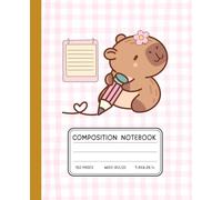 Capybara Kids School Notebook - Cute Pink Gingham Composition Book | 120 Wide-Ruled Pages | 7.5 x 9.25 in: Adorable Capybara Writing with Pencil - ... for Girls, Boys, School & Creative Kids