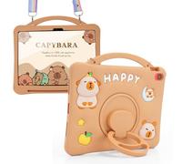 Capybara Kids Silicone Case for iPad A16 11th Generation 11 inch 2025, iPad 10th Generation 10.9 inch 2022, 3D Cute Protective Cover with 360 Rotating Stand, Adjustable Strap & Pencil Holder