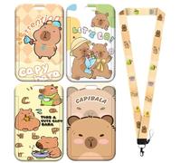 Capybara Lanyard with Card Holder, Capybara Animal Card Holder, Animal Lanyard Set, Suitable for Adults and Children to Use for Keys ID Cards and Airline Tickets - 4Set
