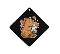 Capybara Loves Bubble Tea Car Air Freshener Aromatherapy Tablets Hanging Scented Cards for Rooms Bathrooms Wardrobe Rhombus