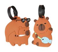 Capybara Luggage Tags for Travel Suitcase, 2 Pack Silicone Suitcase Tags with 2 Additional Cards, Name Labels Baggage Identity ID Bags Handbag Backpacks Labels Gift for Women Men