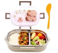Capybara Lunch Box, Capybara Leakproof Bento Box Stainless Steel Salad Lunch Container with Cutlery Set Layered Lunchbox Portability Snack Boxes Lunch Boxs with Compartments for School, Picnic