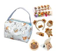 Capybara Makeup Bag Set for Women & Girls, Cute Travel Cosmetic Toiletry Bag with Mirror, Hair Brush, Hair Clips, Hairbands & Scrunchies, Capybara Gifts for Animal Lovers