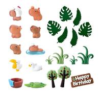 Capybara Mini Figures Cake Toppers Set,Cute Capybara Figurines with Grass,Trees & Birthday Sign Cupcake Toppers DIY 25pcs Miniatures Resin Animals Dollhouse Landscape Decor Cake Decoration Toys Gifts