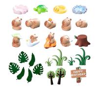 Capybara Mini Figures Cake Toppers Set,Cute Capybara Figurines with Grass,Trees & Birthday Sign Cupcake Toppers DIY Miniatures Resin Animals Dollhouse Landscape Decor 27pcs Cake Decoration Toys Gifts