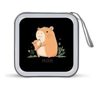 Capybara Mom I Love Mom Portable CD Case 40 Capacity DVD Collection Holder Zipper Storage Wallet for Car Home Travel