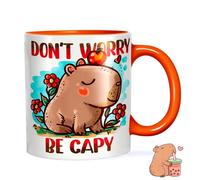 Capybara Mug, Capybara Coffee Cup, Capybara Don't Worry Be Capy Kawaii Joke Coloured Ceramic Mug Cup, Novelty Cartoon Ceramic Mug, Funny Gift Mug for Family Friends Children, 330ml