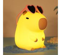 Capybara Night Light for Kids, On Vacation Silicone Pink Nursery Nightlight with Dimmable & Timer, Portable Rechargeable USB LED Touch Lamp, Bedroom Table Decor Birthday Xmas Gifts for Girls Women