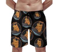 Capybara On Crocodile Men's Swim Trunks Bathing Suit Beach Shorts with Pockets for Vacation