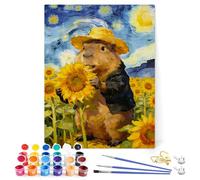 Capybara Paint by Numbers Kit, Sunflower and Stars Paint by Numbers for Adults, Easy DIY Oil Painting Kits, Craft Art for Beginner, Perfect Decor for Home Wall, Posters & Prints-Digital