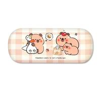 Capybara Pattern Oval Glasses Case, PU Leather and Metal Hard Shell Flip Spectacle Cases with Soft Inner Lining and Cleaning Cloth, Glasses Cases for All Eyewear Users Travel and Daily Storage