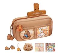 Capybara Pen Holder - Aesthetic Stationary Pouch, Large Capacity Pen Box | Desk Pouch for Multi-Layer Stationery Bag, Animal Shaped Pencil Case, Pen Holder, Po