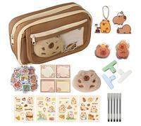Capybara Pencil Bag, Cartoon Stationery Case, Pen Holder Organizer, 8.66x5.12x2.95 inches Large Capacity Zipper Pouch with Sticky Notes, Ideal for School, Desk, Students, Study and Gift Use