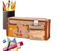 Capybara Pencil Box,Multi-Layer Capybara Print Quirky Fun Cute Pencil Pouch | Canvas Wide Opening Pouch for Teen Girls