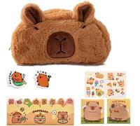 Capybara Pencil Case, 8pcs Capybara Stationery Set with Cute Capybara Plush Pencil Case, Index Tabs Sticky Notes Brooch, Cartoon Stickers, Pencil Pouch with Zipper for Office Students School Supplies