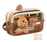 Capybara Pencil Case, Brown Animal Print, Multi-Layer Pockets, Soft Oxford Cloth Handle, Unisex Casual Carrier Bag Case