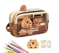Capybara Pencil Case - Canvas Triple Zipper Animal Pencil Pouch | Lightweight Cute Workplace Stationery Makeup Bag | Cute flufffy Plush Case for Organizing School Supplies,