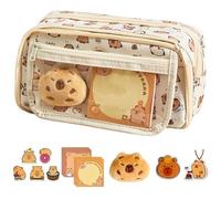 Capybara Pencil Case capybara Stationery set Includes 9-Layer Large Capacity Capybara Pencil Pouch，100 Sticky Note, 5 Theme Stickers, 1 clip，1 Brooch，1 Pendant，pencil case cute for School Storage