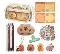 Capybara Pencil Case Kit,32Pcs Capybara Stationery Set School Pencil Pouch with Compartments,Capybara Plush Toy, Capybara Pen & Stickers Animal Keyring Keychain Cute Kids Gift for Stationery