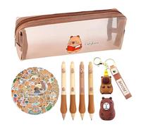 Capybara Pencil Case Kit,57Pcs Capybara Stationery Set School Pencil Pouch with Compartments,Plush Toy,Mini Resin Capybara Animal Keyring Keychain Cute Kids Gift for Stationery