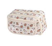 Capybara Pencil Case - Large Capacity Pencil Bag | Wide Opening Storage Bag with Zipper for High Schools, Colleges, Middle School Students (21x10.5x13cm) (Khaki/Pink)