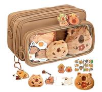 Capybara Pencil Case, Multi-Layer Pencil Pouch with Zipper, Large Capacity Stationery Bag with Compartments, Wide Opening Pencils Cases with Stickers, Sticky Notes and Pendants, Girls Make Up Bag