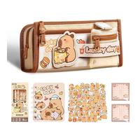 Capybara Pencil Case, Pencil Pouch Cartoon Pencils Bags with Erasable Gel Pens,Notepad,Sticky Note and Stickers Pouch Bag Pen Case Stationery Organizer Pen Pouch for School Office Supplies,Stationery