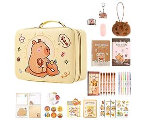Capybara Pencil Case Set - Complete Stationery Storage Solution | Cute Organizer Box with Pens, Stickers, Sticky Notes, Card Holder | For Kids, Students, School Bench, Bobbin Book