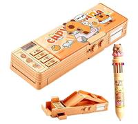 Capybara Pencil Case, Stationery Set 12-Color Retractable Ballpoint Pen | Capybara Themed Stationery Pop up Pencil Case Cartoon Multi Pen Box with Password Lock Birthday Stationery Gifts for Teen