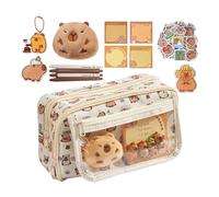 Capybara Pencil Case - Wide Mouth Opening, 9 Compartment Pouch, Cute Fun Stationery Organizer, Office Supplies Bag | Durable Zippered Pencil Holder for Students Teens Boys Girls School Classroom