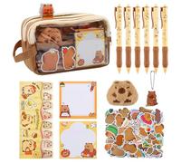 Capybara Pencil Pouch Capybara Stationery Set with Capybara Pencil Bag/PP Clips/Index Sticker/Sticky Note/Acrylic Keychain/Retractable Pen/Stickers/Plush Doll- 8-In-1 School Supplies Kit for Students