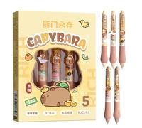 Capybara Pens - 5X Retractable Ink Pen | Capybara Stuff Writing Pen | Capybara Stationery Set | Cartoon Anime Stationery Pen | Lovely Capybara Gel Pen With Soft Rubber Grip For Women, Girls, Teacher