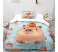Capybara Persimmon Bedding Set 3D Design Animal Themes Wildlife Duvet Cover Set Microfiber Quilt Cover Universal for All Seasons with Pillowcase Single（135x200cm）