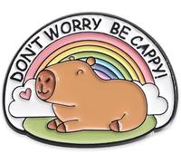 Capybara Pin Badges, Cute Animal Enamel Brooch Pin with Inspirational Quote | Cartoon Lanyard Pins for Backpacks Jackets Clothing, Don't Worry Be Happy, Positive Affirmation Gifts for Kids Women Men
