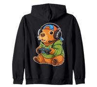 Capybara Playing Video Game Gamer Bruh Kawaii Gaming Boys Zip Hoodie