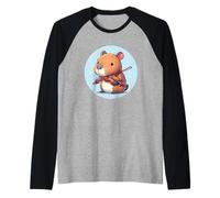 Capybara Playing Violin Raglan Baseball Tee