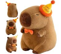 Capybara Plush, 10inch Cute Capybara Stuffed Animal with Hat, Plush Kawaii Animal Toys for Kids Adults Birthday Home Decorations