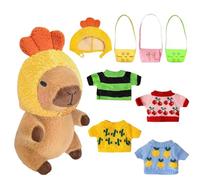 Capybara Plush, 9 Piece Set with Clothes and Accessories, Includes 1 Capybara, 1 Hat, 4 Outfits, and 3 Bags Cuddly Toy for Boys and Girls, Valentine's Day and Birthday Gift