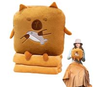 Capybara Plush Animal, Capybara Plush Pillow - Capybara Shape with Plush Cartoon Blanket, Cuddly Pillow Cute and Comfortable Plush Animals for Working, Reading