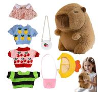 Capybara Plush Animal | Winter Cute Animal Toys with 4 Clothes & Accessories, Dressed Cute Plush Toy, Plush Toy, Cartoon Capybara Plush Animal with Outfits