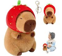 Capybara Plush- Capybara Creative Stuff Toy -1Pcs Strawberry Hat Soft and Realistic, Strawberry Teddy Toy Pillow, Simulation Plushie Pillow Gifts,Birthday Gift Guinea Pig Toys for Kid Boy Girl (23cm)