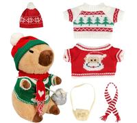Capybara Plush - Dress Up Animal with Clothes | Capybara Tedｄy with Accessories | 23cm Soft Toy, 9 Outfits Included, Christmas Theme Design, Cute Cartoon Style, Gift for Kids Boys Girls, Holiday Decor