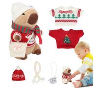 Capybara Plush - Dress Up Animal with Clothes | Capybara Tedｄy with Accessories | 23cm Soft Toy, 9 Outfits Included, Christmas Theme Design, Cute Cartoon Style, Gift for Kids Boys Girls, Holiday Decor