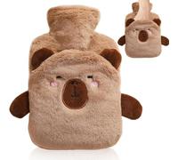Capybara Plush Hot Water Bottle, Hot Water Pouch with Capybara with Soft Fluffy Cover Cute Animal Plush Hand Feet Warmer 1000ml Durable Winter Warm Cosy Gift for Kids Adults