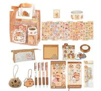 Capybara Plush Stationery Set - School Learning Supplies, Adorable Office Ornament | Hanging Backpack, Animal Themed Stickers, Capybara Funny Gift for Kids