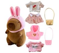 Capybara Plush - Stuffed Animal with Clothes | 9 Inch Soft Hugging Doll, Cute Capybara Decoration, Includes 4 Sweaters, Hat and Bags, Dress Up Plush Toy for Kids