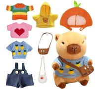 Capybara Plush Toy, 9 Piece Set with Clothes and Accessories, Includes 1 Capibara, 5 Clothes, 2 Purse and 1 Hat, Capybara Plush Toys for Boys Girls Birthday